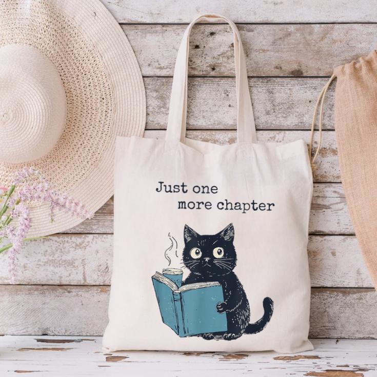 Just One More Chapter Bookworm Cat Book Lover Canvas Tote Bag Just One More Chapter Bookworm Cat Book Lover Canvas Tote Bag