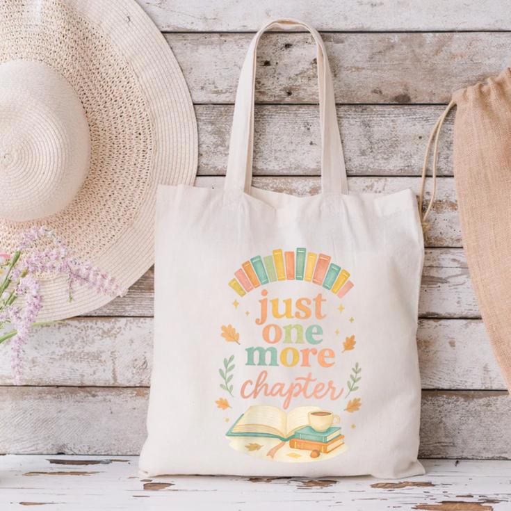 Just One More Chapter Cozy Book Lover Reading & Coffee Canvas Tote Bag Just One More Chapter Cozy Book Lover Reading & Coffee Canvas Tote Bag