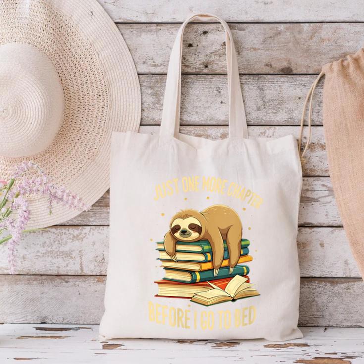 Just One More Chapter Sloth Sleeping On Books Reading Canvas Tote Bag