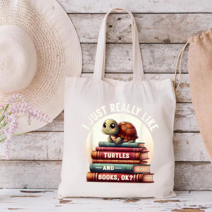 I Just Really Like Turtles And Books OK Turtle Reading Canvas Tote Bag