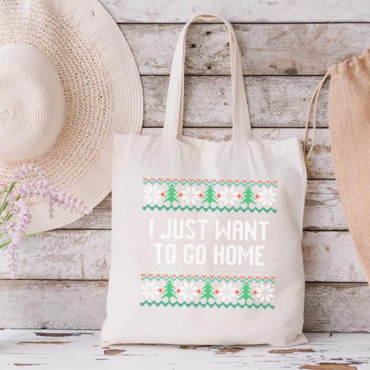 I Just Want To Go Home Ugly Anti Christmas Sweater Introvert Canvas Tote Bag I Just Want To Go Home Ugly Anti Christmas Sweater Introvert Canvas Tote Bag