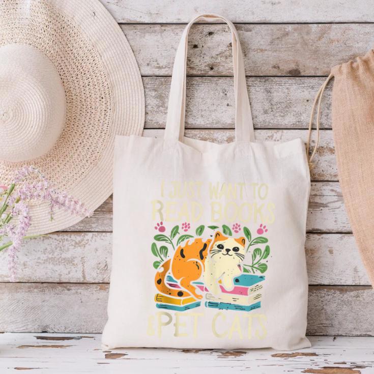 I Just Want To Read Books And Pet Cats Introvert Canvas Tote Bag