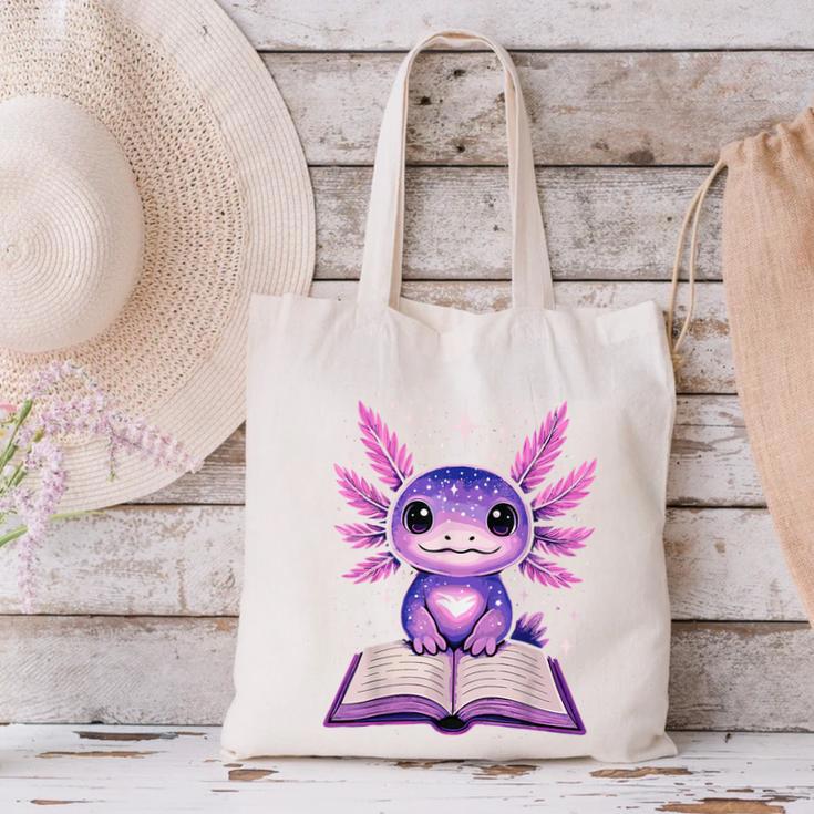 Kawaii Axolotl Cute Axolotls Reading Book Canvas Tote Bag