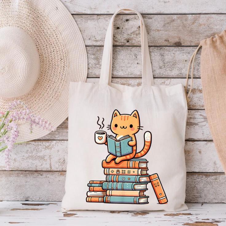 Kawaii Cat Coffee Books Teacher Men Women Girls Kids Canvas Tote Bag Kawaii Cat Coffee Books Teacher Men Women Girls Kids Canvas Tote Bag