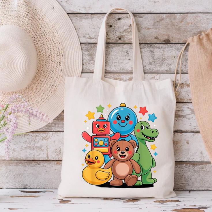 Kidcore Aesthetic Retro Vibes Colorful Cartoon Nostalgia Canvas Tote Bag