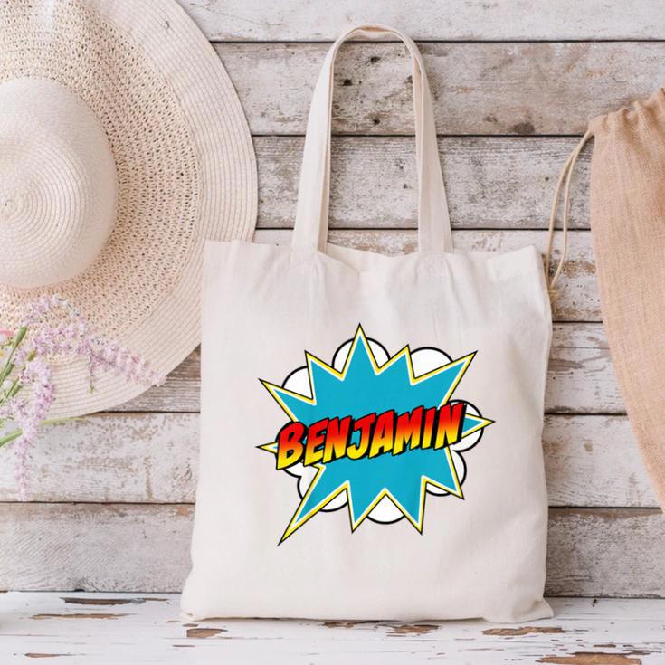 Kids Boys Benjamin Name Personalized Superhero Comic Book Canvas Tote Bag