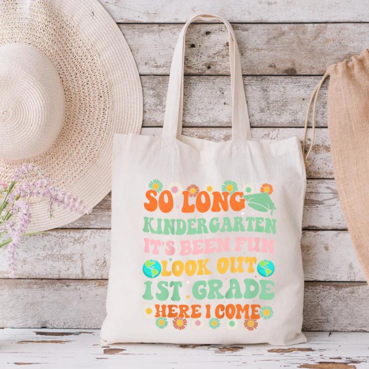 Kids So Long Kindergarten 1st Grade Here I Come Graduation Groovy Canvas Tote Bag