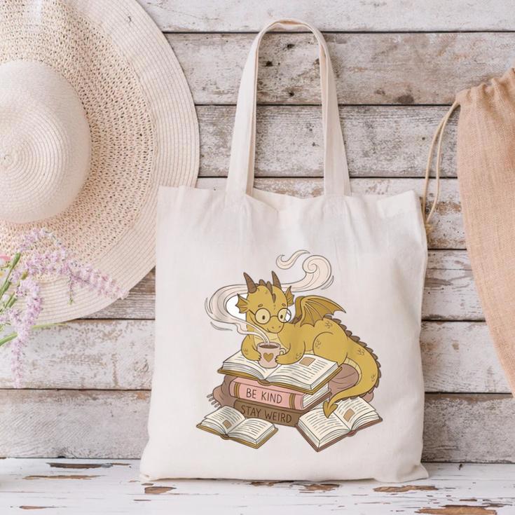 Be Kind Stay Weird Read Books Cute Dragon Canvas Tote Bag Be Kind Stay Weird Read Books Cute Dragon Canvas Tote Bag