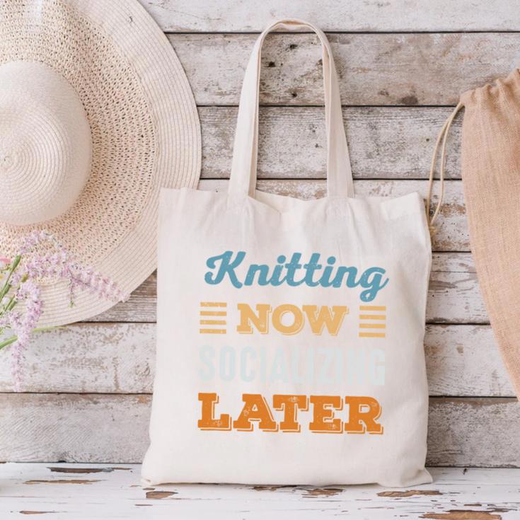 Knitting Now Minimal Socializing Introvert Vintage Canvas Tote Bag