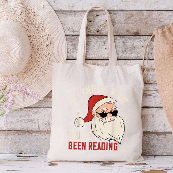 He Knows What You'Ve Been Reading Book Lover Women Santa Canvas Tote Bag