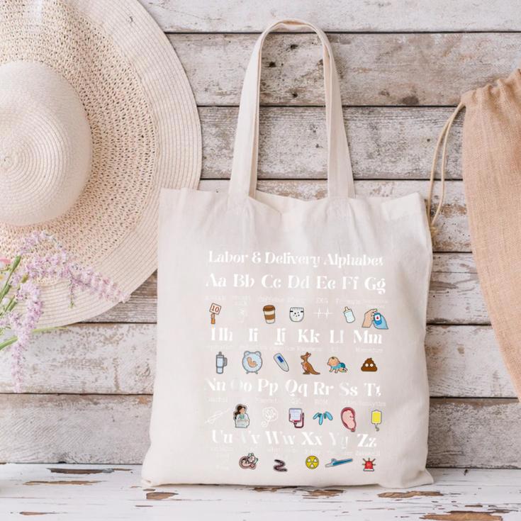 Labor And Delivery Alphabet Nurse New Nurse Graduation Canvas Tote Bag