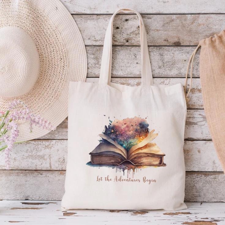 Let The Adventures Begin Book Lovers Magical Whimsical Art Canvas Tote Bag