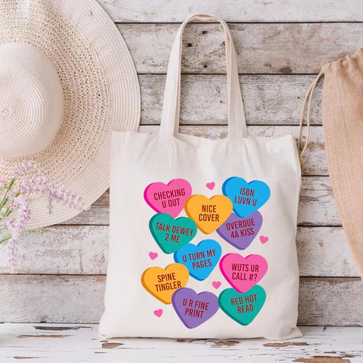 Librarian Shirt Valentines Book Worm Reading Tshirt Premium Tri-Blend Canvas Tote Bag
