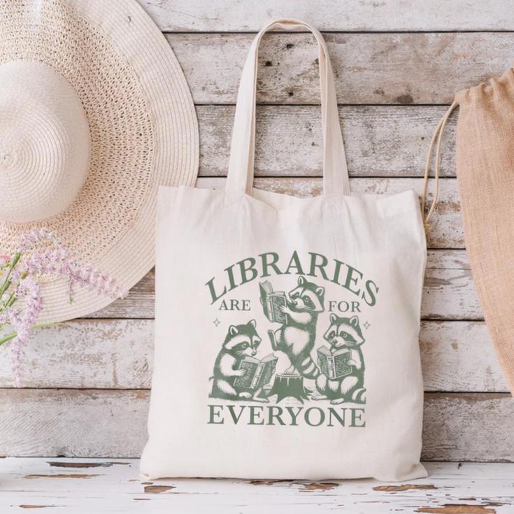 Libraries Are For Everyone Racoon Read Banned Book Librarian Canvas Tote Bag
