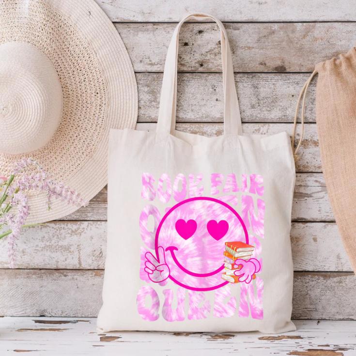 Library Book Fair Queen Vibe Groovy Tie Dye School Reading Canvas Tote Bag