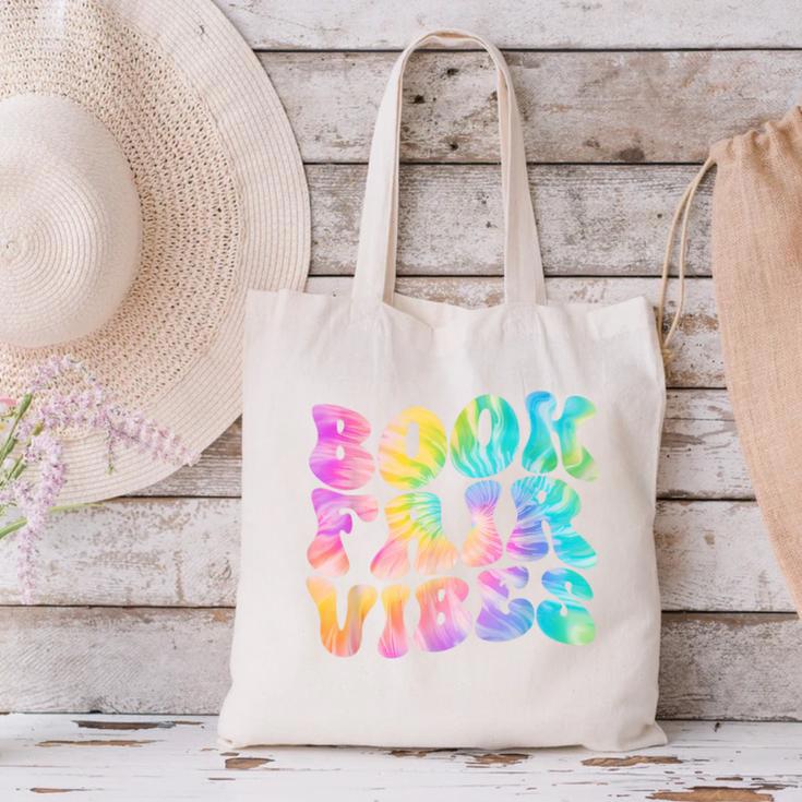 Library Book Fair Vibe Tie Dye School Reading Nostalgic Canvas Tote Bag