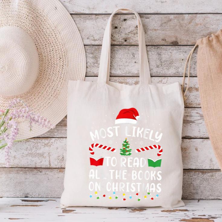 Most Likely To Read A Book On Christmas Family Matching Xmas Canvas Tote Bag