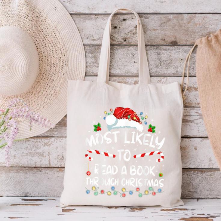 Most Likely To Read A Book Through Christmas Xmas Canvas Tote Bag Most Likely To Read A Book Through Christmas Xmas Canvas Tote Bag