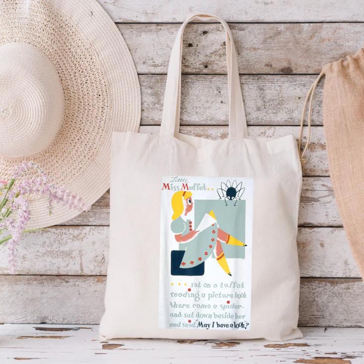 Little Miss Muffet Reading a Picture Book Canvas Tote Bag Little Miss Muffet Reading a Picture Book Canvas Tote Bag