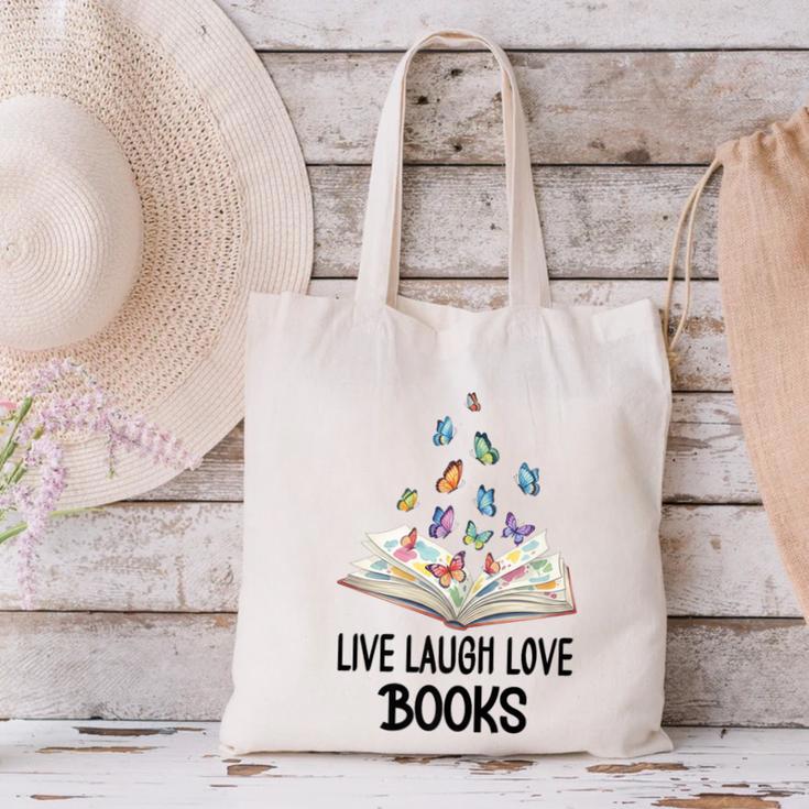 Live Laugh & Love Books Reading Butterfly Book Lover Bookish Premium Canvas Tote Bag Live Laugh & Love Books Reading Butterfly Book Lover Bookish Premium Canvas Tote Bag