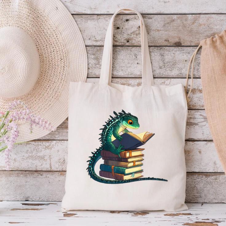 Lizard Reading Book Librarian Bookworm Reader Read Canvas Tote Bag