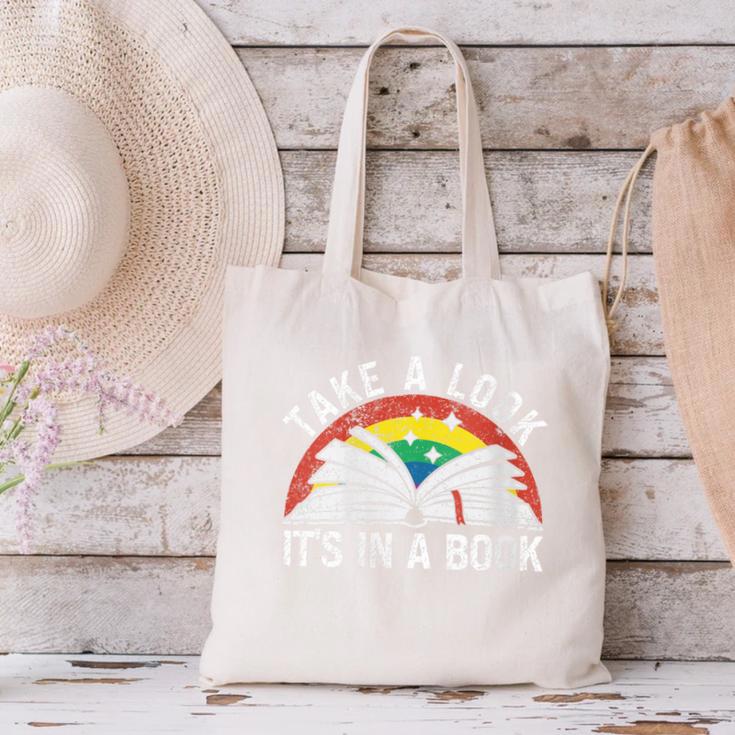 Take a Look It's In a Book Reading Vintage Retro Rainbow Canvas Tote Bag Take a Look It's In a Book Reading Vintage Retro Rainbow Canvas Tote Bag