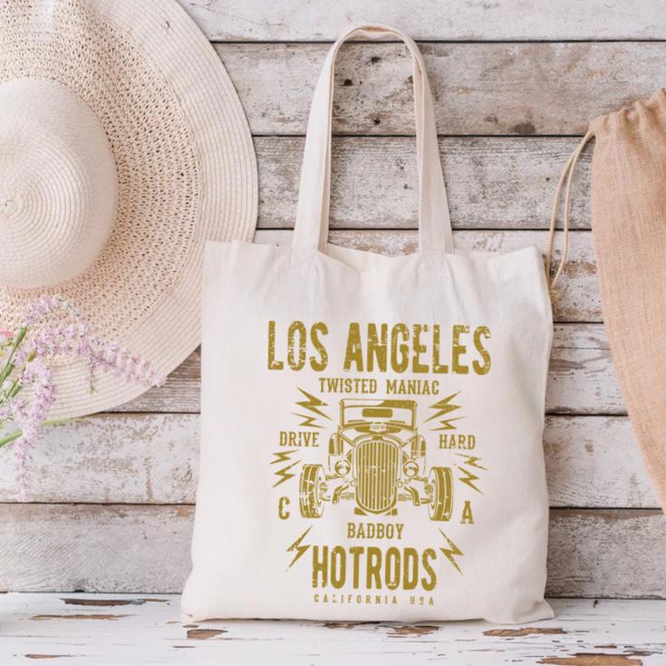 Los Angeles Hotrods Automotive Nostalgia Distressed Canvas Tote Bag Los Angeles Hotrods Automotive Nostalgia Distressed Canvas Tote Bag