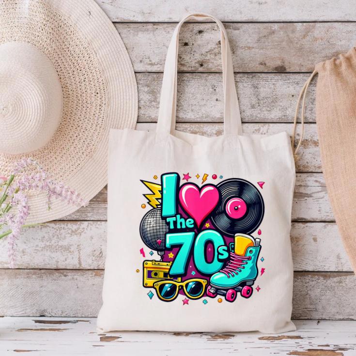 I Love The 70s Vintage Cassette Roller Vinyl Nostalgia 70s Canvas Tote Bag