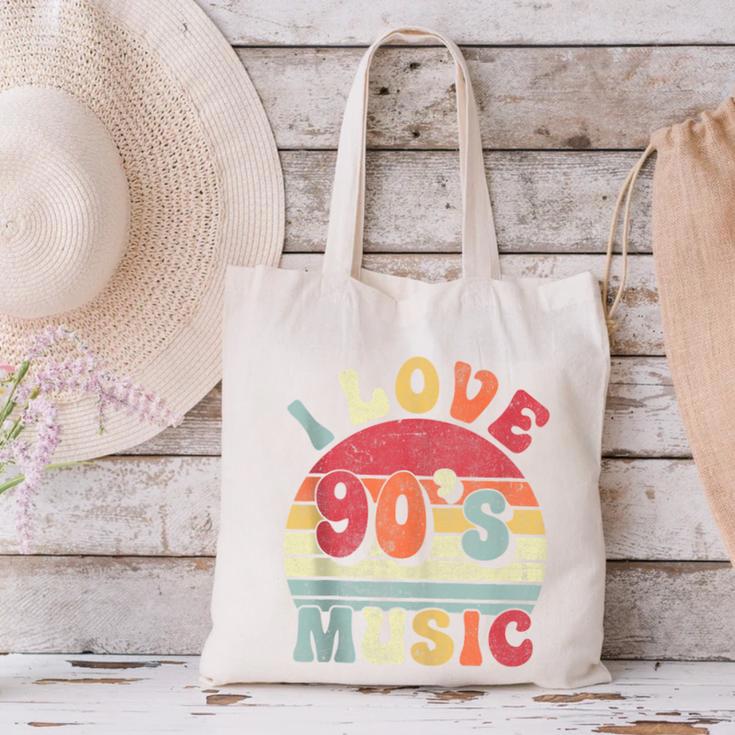 I Love 90's Music Retro Style Nostalgia Cassette 1990s Party Canvas Tote Bag