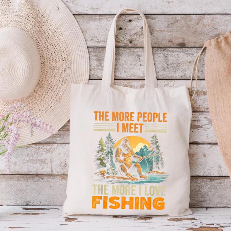 I Love Fishing Bigfoot Fisherman Introvert Sarcastic Canvas Tote Bag