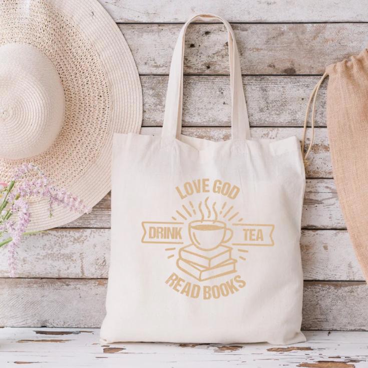 Love God Drink Tea Read Books Lovers Vintage Christian Canvas Tote Bag Love God Drink Tea Read Books Lovers Vintage Christian Canvas Tote Bag