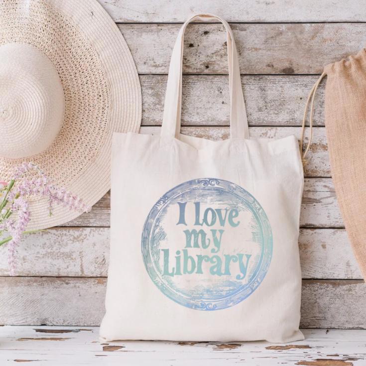 I Love My Library Medallion For Book Lover Reader Librarian Canvas Tote Bag