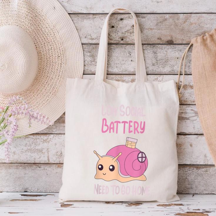 Low Social Battery Cute Snail With House Introvert Cozy Home Canvas Tote Bag