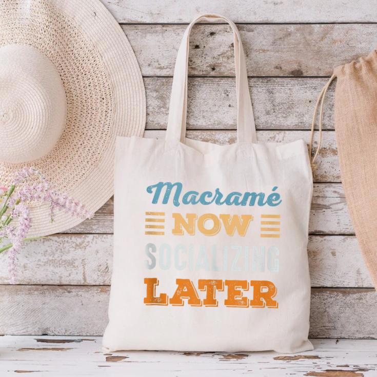 Macramé Now Minimal Socializing Introvert Vintage Canvas Tote Bag Macramé Now Minimal Socializing Introvert Vintage Canvas Tote Bag