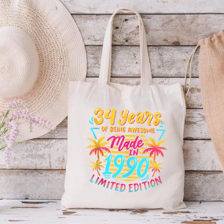 Made In 1990 Limited Edition 90s Nostalgia 34th Birthday Canvas Tote Bag Made In 1990 Limited Edition 90s Nostalgia 34th Birthday Canvas Tote Bag