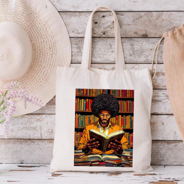 Man Reading Book Black History Month Book Lover Afro Canvas Tote Bag