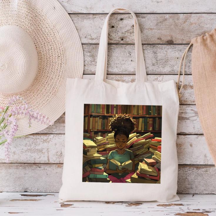 Melanin Afro Women Educated Reading Book History Girls Canvas Tote Bag