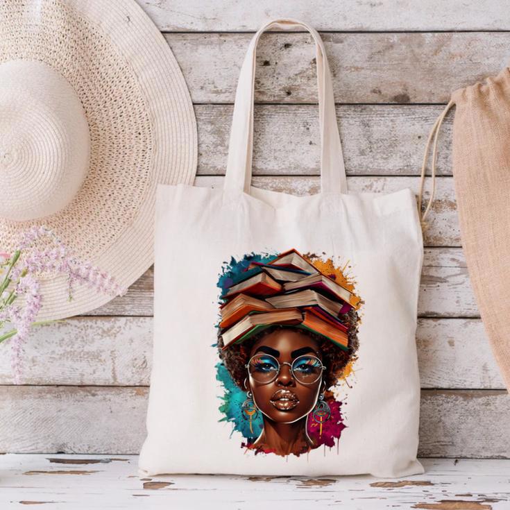 Melanin Girl Afro Book Lover Librarian Teacher Student Canvas Tote Bag