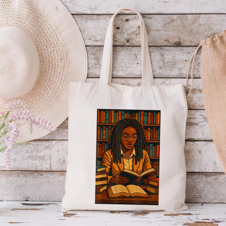 Melanin Girl Locs Book Lover Librarian Teacher Student Canvas Tote Bag