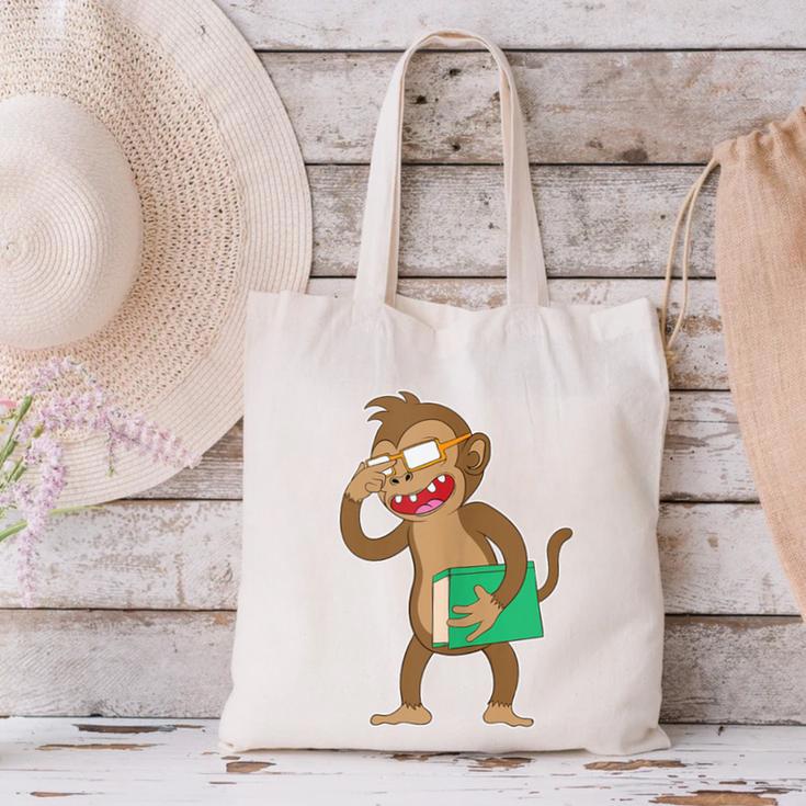 Monkey With a Book Canvas Tote Bag Monkey With a Book Canvas Tote Bag