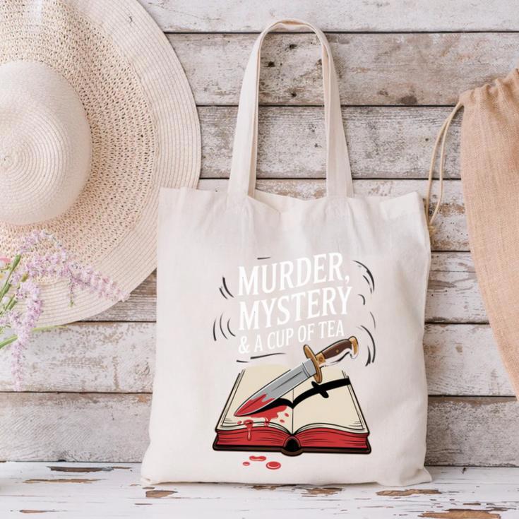 Murder Mystery And a Cup Of Tea Book Humor Canvas Tote Bag