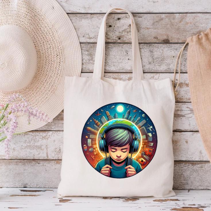 Music Enthusiast Under Starry Skies World Introvert Boy Canvas Tote Bag