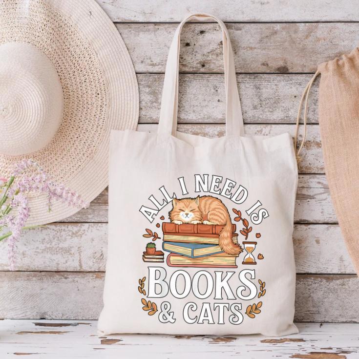 All I Need Is Books And Cats Reading Canvas Tote Bag