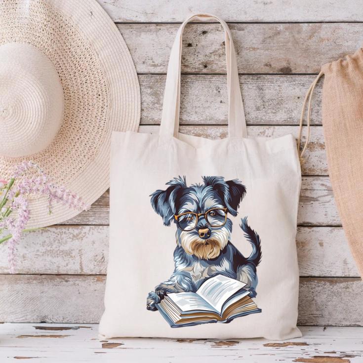 Nerdy Schnauzer Dog Book Lover Glasses Cute Pet For Men Women Kids Canvas Tote Bag