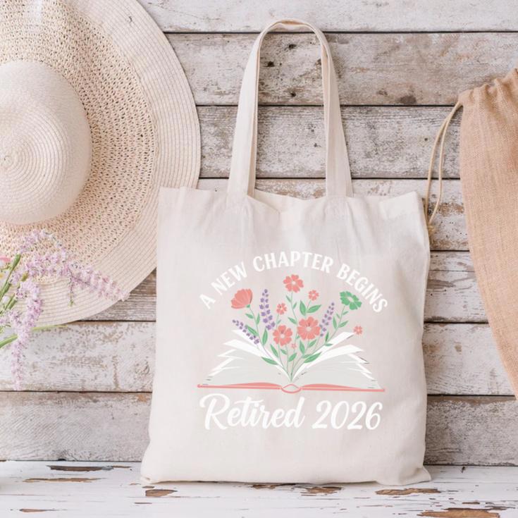 New Chapter Begins Retired 2026 Floral Book Retirement Women Canvas Tote Bag New Chapter Begins Retired 2026 Floral Book Retirement Women Canvas Tote Bag