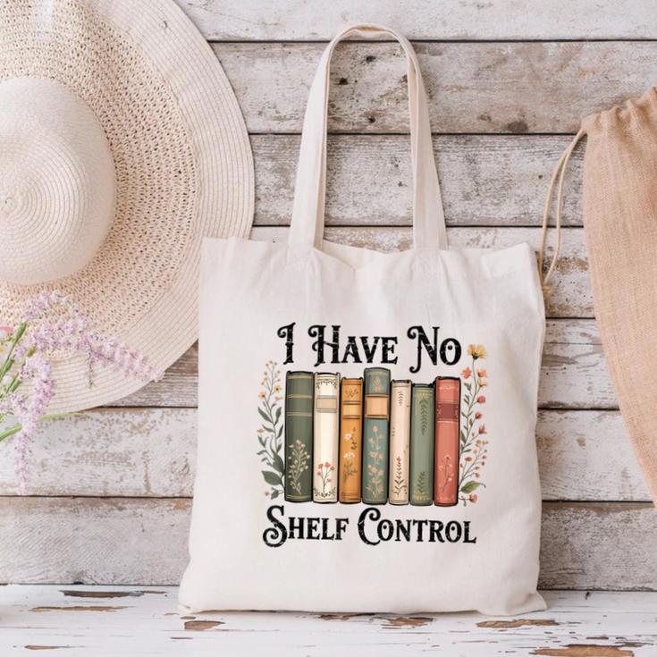 I Have No Shelf Control Flower Book Bookish Canvas Tote Bag