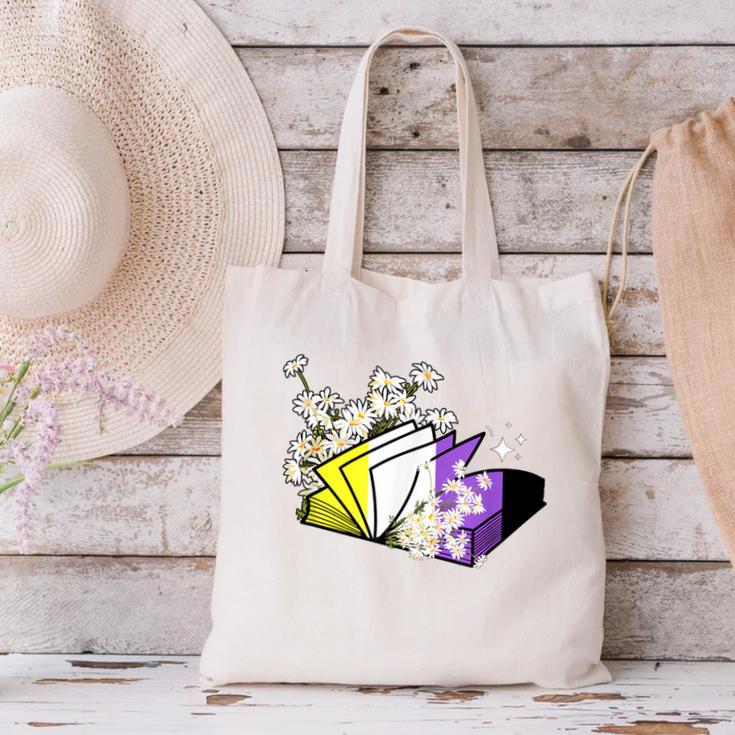 Non-Binary Book Lover Nonbinary Daisy LGBT Reading Pride Canvas Tote Bag