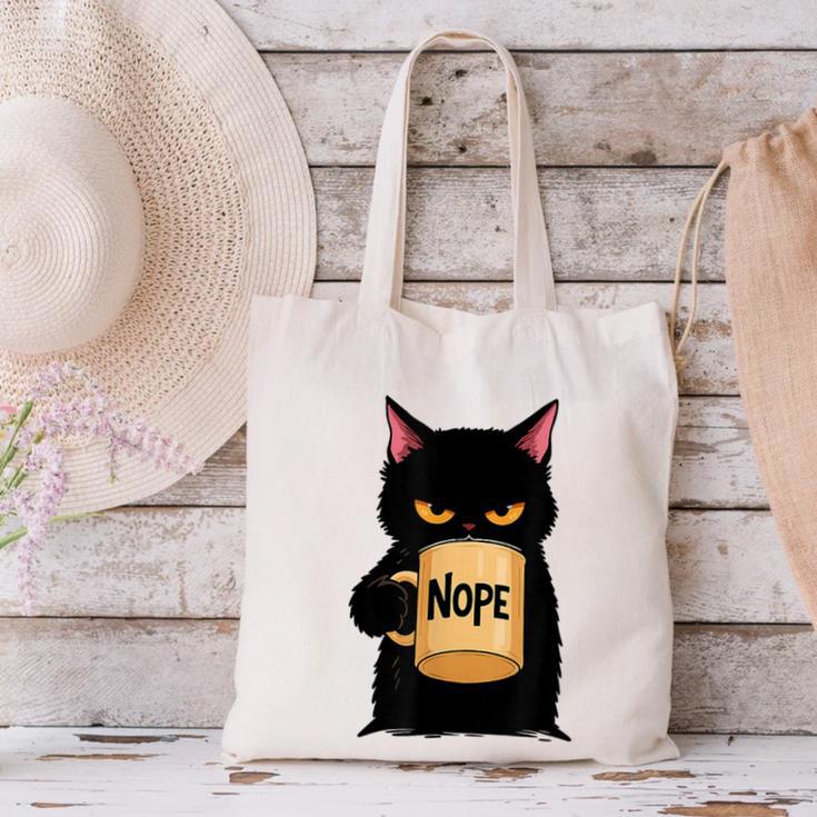 Nope Coffee Cat – Introvert Humor Monday Kitty Canvas Tote Bag Nope Coffee Cat – Introvert Humor Monday Kitty Canvas Tote Bag