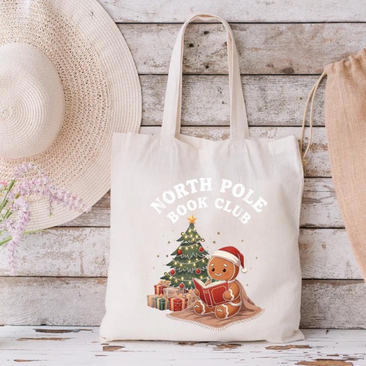 North Pole Book Club Gingerbread Christmas Reading Canvas Tote Bag North Pole Book Club Gingerbread Christmas Reading Canvas Tote Bag