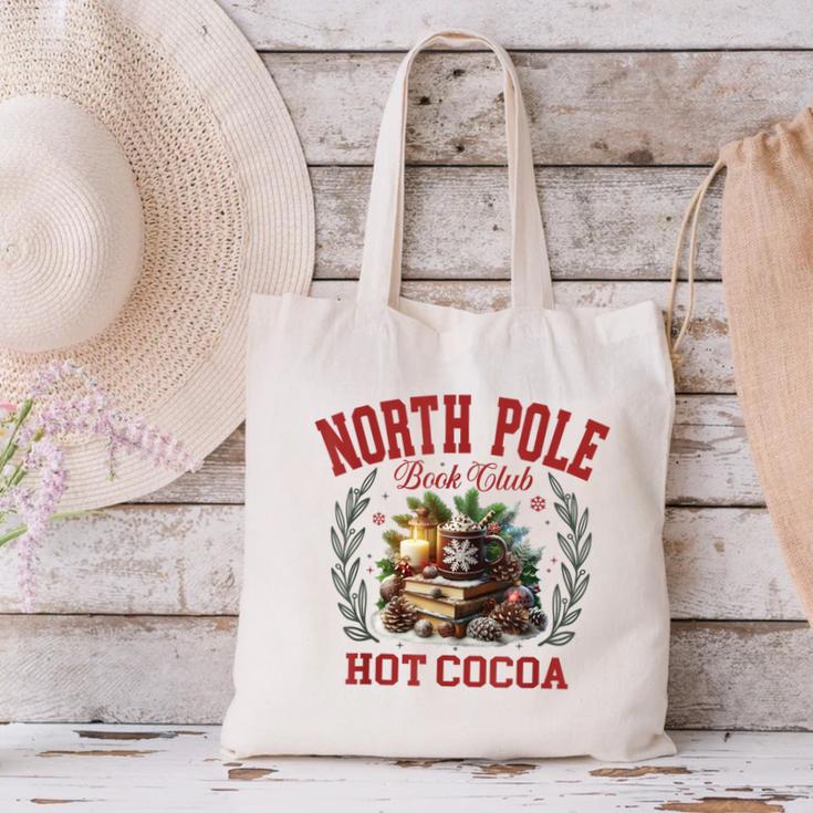 North Pole Book Club Hot Cocoa Bookworm Christmas Xmas Canvas Tote Bag